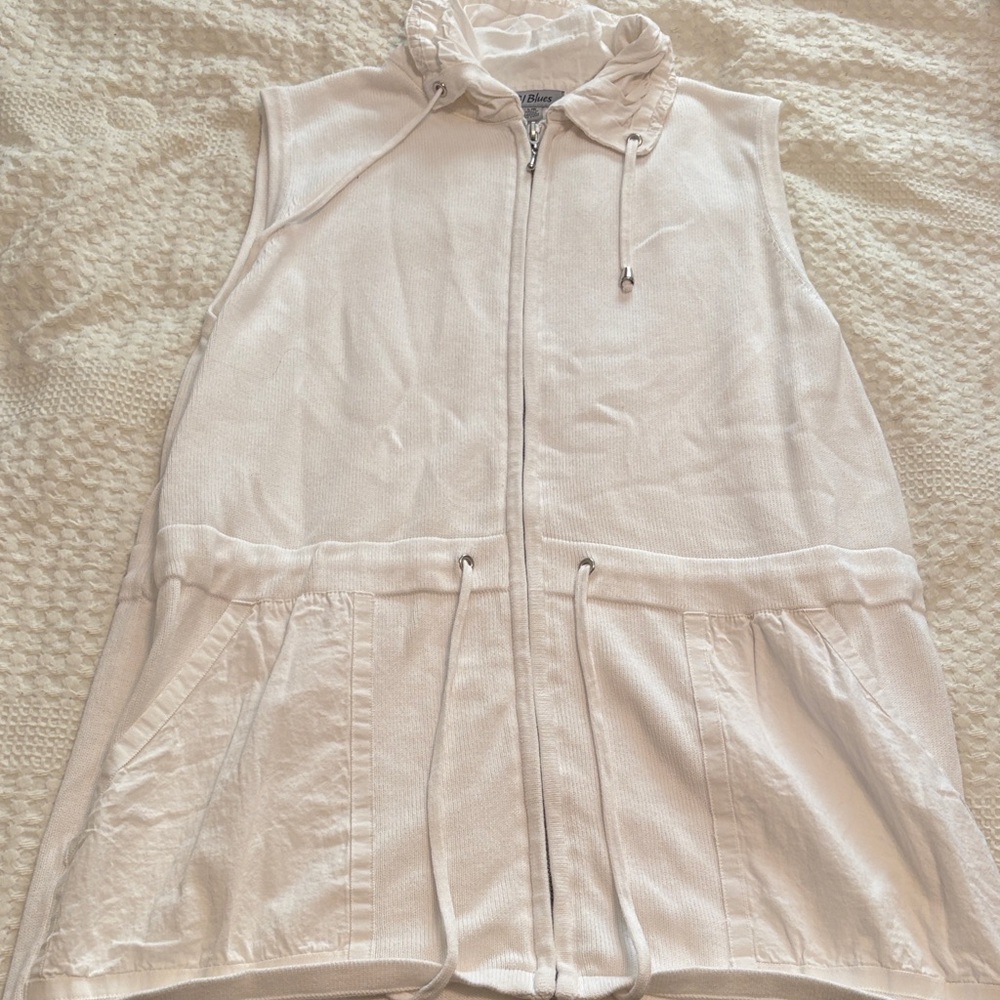 Sleeveless White Zip Front Swim Coverup with Hood